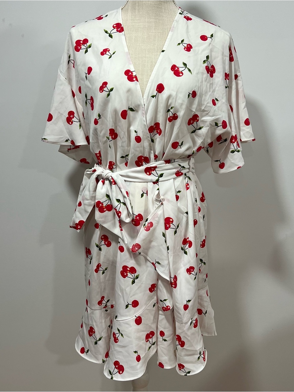 Aqua White Cherry-Print Wrap Coverup